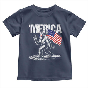 Funny 4th Of July Bigfoot Merica Toddler T Shirt Patriotic Sasquatch American US Flag TS11 Navy Print Your Wear