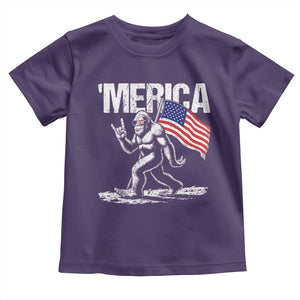 Funny 4th Of July Bigfoot Merica Toddler T Shirt Patriotic Sasquatch American US Flag TS11 Purple Print Your Wear