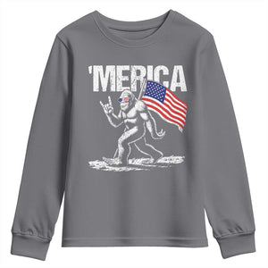 Funny 4th Of July Bigfoot Merica Youth Sweatshirt Patriotic Sasquatch American US Flag TS11 Charcoal Print Your Wear
