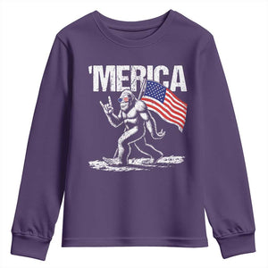 Funny 4th Of July Bigfoot Merica Youth Sweatshirt Patriotic Sasquatch American US Flag TS11 Purple Print Your Wear