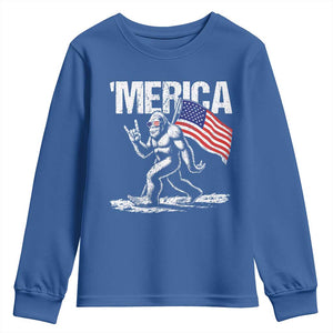 Funny 4th Of July Bigfoot Merica Youth Sweatshirt Patriotic Sasquatch American US Flag TS11 Royal Blue Print Your Wear