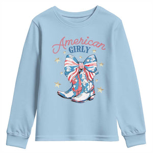 Funny 4th Of July Country Cowgirl Youth Sweatshirt American Girly Western Cowboy Boots TS11 Light Blue Print Your Wear