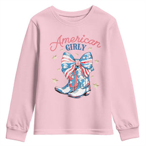 Funny 4th Of July Country Cowgirl Youth Sweatshirt American Girly Western Cowboy Boots TS11 Light Pink Print Your Wear