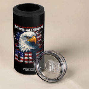 Funny 4th Of July DILF Damn I Love Freedom 4 in 1 Can Cooler Tumbler Vintage Bald Eagle 4th Of July TS11 Print Your Wear