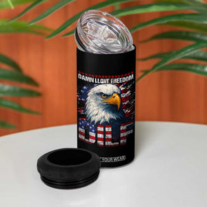 Funny 4th Of July DILF Damn I Love Freedom 4 in 1 Can Cooler Tumbler Vintage Bald Eagle 4th Of July TS11 Print Your Wear