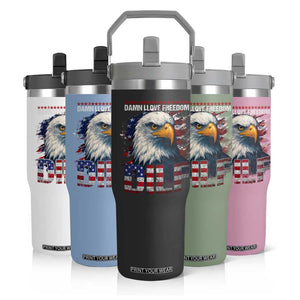 Funny 4th Of July DILF Damn I Love Freedom Flip Straw Tumbler Vintage Bald Eagle 4th Of July TS11 Print Your Wear