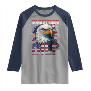 Funny 4th Of July DILF Damn I Love Freedom Raglan Shirt Vintage Bald Eagle 4th Of July TS11 Sport Gray Navy Print Your Wear