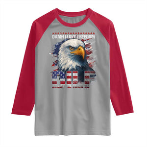 Funny 4th Of July DILF Damn I Love Freedom Raglan Shirt Vintage Bald Eagle 4th Of July TS11 Sport Gray Red Print Your Wear