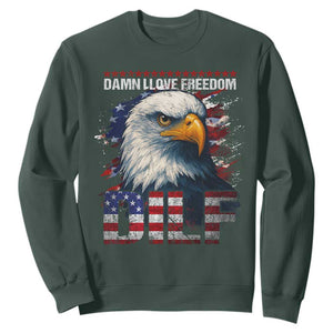 Funny 4th Of July DILF Damn I Love Freedom Sweatshirt Vintage Bald Eagle 4th Of July TS11 Dark Forest Green Print Your Wear