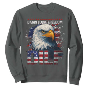 Funny 4th Of July DILF Damn I Love Freedom Sweatshirt Vintage Bald Eagle 4th Of July TS11 Dark Heather Print Your Wear