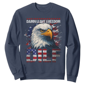 Funny 4th Of July DILF Damn I Love Freedom Sweatshirt Vintage Bald Eagle 4th Of July TS11 Navy Print Your Wear