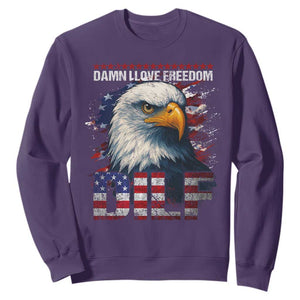 Funny 4th Of July DILF Damn I Love Freedom Sweatshirt Vintage Bald Eagle 4th Of July TS11 Purple Print Your Wear