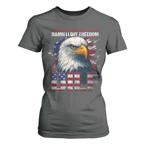 Funny 4th Of July DILF Damn I Love Freedom T Shirt For Women Vintage Bald Eagle 4th Of July TS11 Dark Heather Print Your Wear