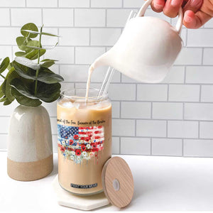 Funny 4th Of July Land Of The Free Because Of The Brave Glass Can American Flag Flowers TS11 Print Your Wear
