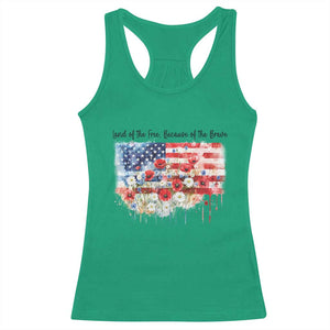 Funny 4th Of July Land Of The Free Because Of The Brave Racerback Tank Top American Flag Flowers TS11 Irish Green Print Your Wear