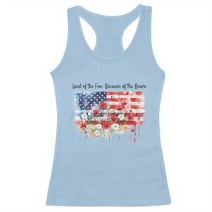 Funny 4th Of July Land Of The Free Because Of The Brave Racerback Tank Top American Flag Flowers TS11 Light Blue Print Your Wear