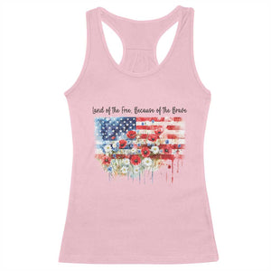 Funny 4th Of July Land Of The Free Because Of The Brave Racerback Tank Top American Flag Flowers TS11 Light Pink Print Your Wear