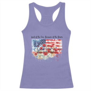 Funny 4th Of July Land Of The Free Because Of The Brave Racerback Tank Top American Flag Flowers TS11 Violet Print Your Wear