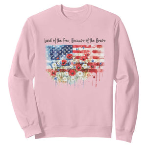 Funny 4th Of July Land Of The Free Because Of The Brave Sweatshirt American Flag Flowers TS11 Light Pink Print Your Wear