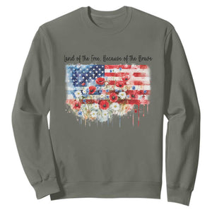 Funny 4th Of July Land Of The Free Because Of The Brave Sweatshirt American Flag Flowers TS11 Military Green Print Your Wear