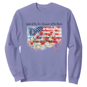 Funny 4th Of July Land Of The Free Because Of The Brave Sweatshirt American Flag Flowers TS11 Violet Print Your Wear