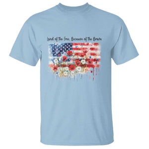 Funny 4th Of July Land Of The Free Because Of The Brave T Shirt American Flag Flowers TS11 Light Blue Print Your Wear