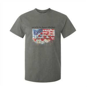 Funny 4th Of July Land Of The Free Because Of The Brave T Shirt For Kid American Flag Flowers TS11 Military Green Print Your Wear
