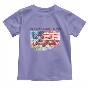 Funny 4th Of July Land Of The Free Because Of The Brave Toddler T Shirt American Flag Flowers TS11 Violet Print Your Wear