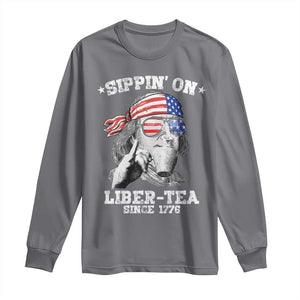 Funny 4th Of July Long Sleeve Shirt Sippin On Liber Tea Liberty Ben Franklin 1776 USA Flag TS10 Charcoal Print Your Wear