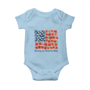 Funny 4th Of July Pregnancy Announcement Baby Onesie Growing An American Baby USA Flag Flowers TS11 Light Blue Print Your Wear