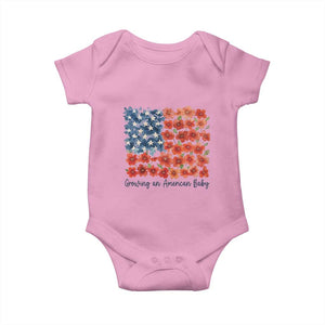 Funny 4th Of July Pregnancy Announcement Baby Onesie Growing An American Baby USA Flag Flowers TS11 Light Pink Print Your Wear