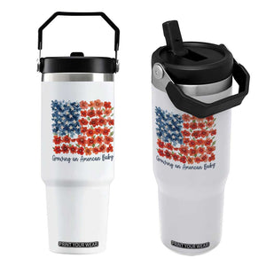 Funny 4th Of July Pregnancy Announcement Flip Straw Tumbler Growing An American Baby USA Flag Flowers TS11 One Size: 30 oz White Print Your Wear