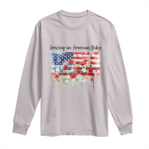 Funny 4th Of July Pregnancy Announcement Long Sleeve Shirt Growing An American Baby USA Flag TS11 Ice Gray Print Your Wear