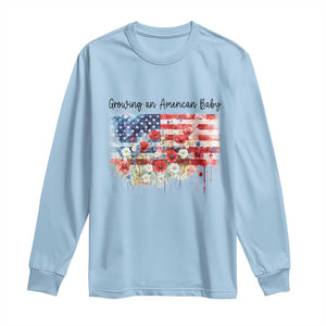 Funny 4th Of July Pregnancy Announcement Long Sleeve Shirt Growing An American Baby USA Flag TS11 Light Blue Print Your Wear