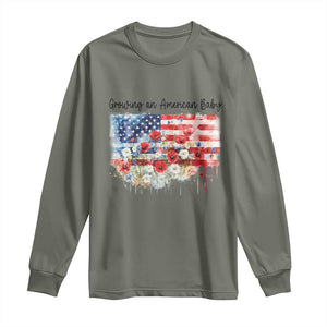 Funny 4th Of July Pregnancy Announcement Long Sleeve Shirt Growing An American Baby USA Flag TS11 Military Green Print Your Wear