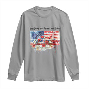 Funny 4th Of July Pregnancy Announcement Long Sleeve Shirt Growing An American Baby USA Flag TS11 Sport Gray Print Your Wear