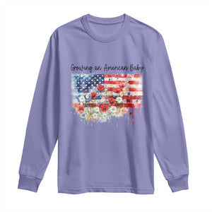 Funny 4th Of July Pregnancy Announcement Long Sleeve Shirt Growing An American Baby USA Flag TS11 Violet Print Your Wear