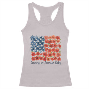 Funny 4th Of July Pregnancy Announcement Racerback Tank Top Growing An American Baby USA Flag Flowers TS11 Ice Gray Print Your Wear