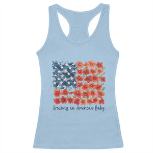 Funny 4th Of July Pregnancy Announcement Racerback Tank Top Growing An American Baby USA Flag Flowers TS11 Light Blue Print Your Wear