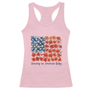 Funny 4th Of July Pregnancy Announcement Racerback Tank Top Growing An American Baby USA Flag Flowers TS11 Light Pink Print Your Wear