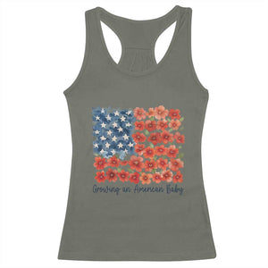 Funny 4th Of July Pregnancy Announcement Racerback Tank Top Growing An American Baby USA Flag Flowers TS11 Military Green Print Your Wear