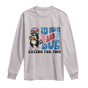 Funny 4th Of July Pregnancy Announcement Racoon Long Sleeve Shirt Red White And Due Eating For Two TS11 Ice Gray Print Your Wear