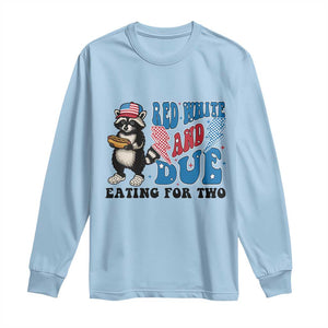 Funny 4th Of July Pregnancy Announcement Racoon Long Sleeve Shirt Red White And Due Eating For Two TS11 Light Blue Print Your Wear