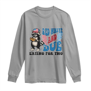 Funny 4th Of July Pregnancy Announcement Racoon Long Sleeve Shirt Red White And Due Eating For Two TS11 Sport Gray Print Your Wear