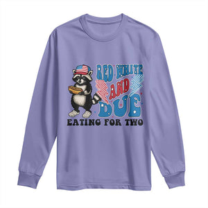 Funny 4th Of July Pregnancy Announcement Racoon Long Sleeve Shirt Red White And Due Eating For Two TS11 Violet Print Your Wear