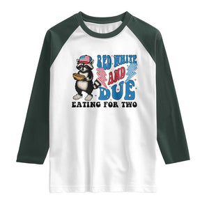 Funny 4th Of July Pregnancy Announcement Racoon Raglan Shirt Red White And Due Eating For Two TS11 White Dark Forest Green Print Your Wear