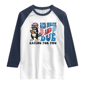 Funny 4th Of July Pregnancy Announcement Racoon Raglan Shirt Red White And Due Eating For Two TS11 White Navy Print Your Wear