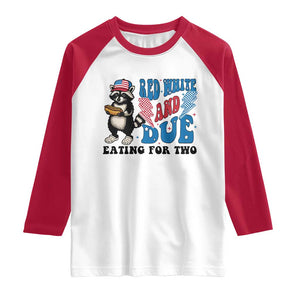 Funny 4th Of July Pregnancy Announcement Racoon Raglan Shirt Red White And Due Eating For Two TS11 White Red Print Your Wear