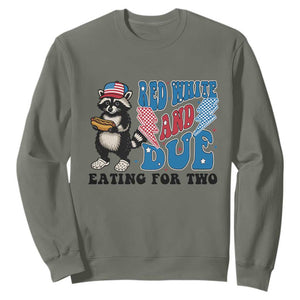Funny 4th Of July Pregnancy Announcement Racoon Sweatshirt Red White And Due Eating For Two TS11 Military Green Print Your Wear