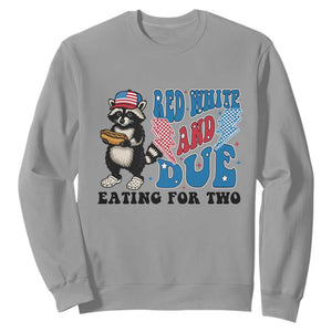 Funny 4th Of July Pregnancy Announcement Racoon Sweatshirt Red White And Due Eating For Two TS11 Sport Gray Print Your Wear